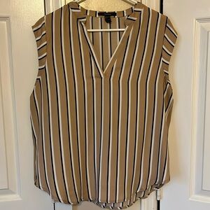 Forever 21 Tan and Blue Striped Sleeveless Blouse Size Large